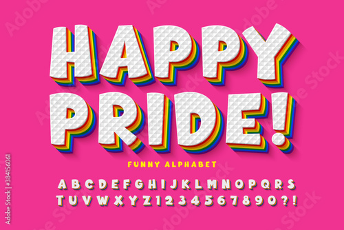 Original display rainbow font design, alphabet, letters and numbers.