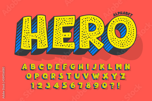 Trendy 3d comical design, colorful alphabet, typeface.