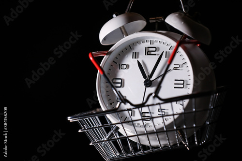 Wallpaper Mural Red shopping basket with white retro alarm clock in it. Lose time. Buy time. Break. Motivation. Business solutions. Success. Deadline. Torontodigital.ca