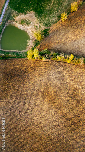 Aerial view of umbrian landscape near perugia, beautiful bird's eye view of classic italin landscape photo