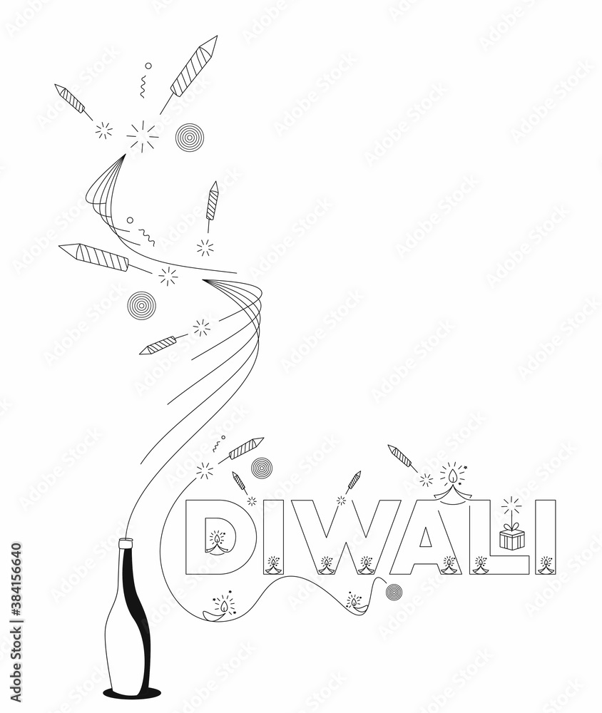 Happy Diwali text with Rocket firecrackers design. Sale Poster Banner Vector illustration. Happy Diwali text with Rocket firecrackers design. Sale Poster Banner Vector illustration.
