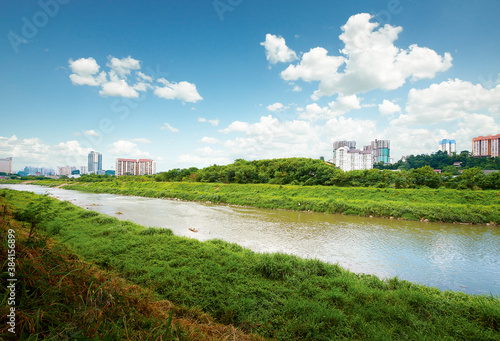 Eye level view of Klang river during the day. River of live. located beside Old Klang Road