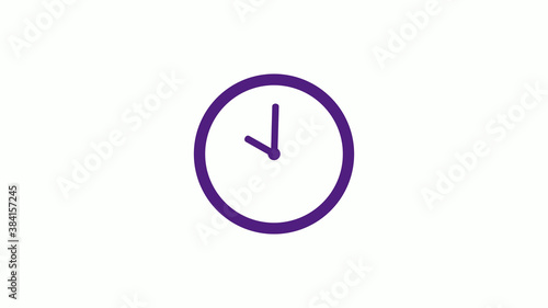 Purple dark circle clock isolated on white background,12 hours clock icon without trick