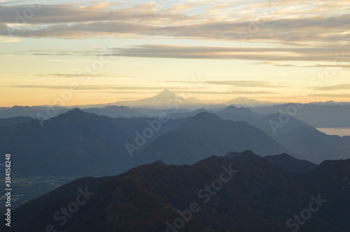 Mountain climbing during the sunrise on the snow covered active Volcan Villarrica in Pucon, Chile © ChrisOvergaard