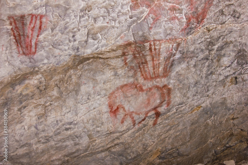 ancient inscriptions at Kapova cave. Shulgan-Tash Nature Reserve