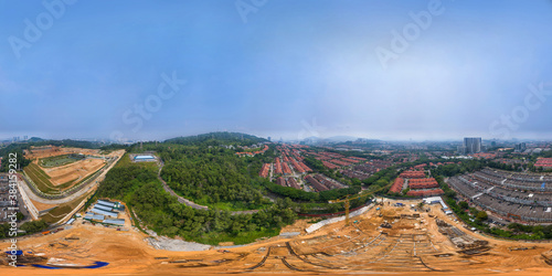 Aerial panorama cityscape of Kuala Lumpur,Malaysia(Alam Damai). Drone Shot. Full VR 360 degree. Rainforest with residential area and shoplot