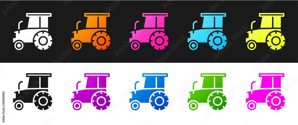 Set Tractor icon isolated on black and white background. Vector. Set Tractor icon isolated on black and white background. Vector.