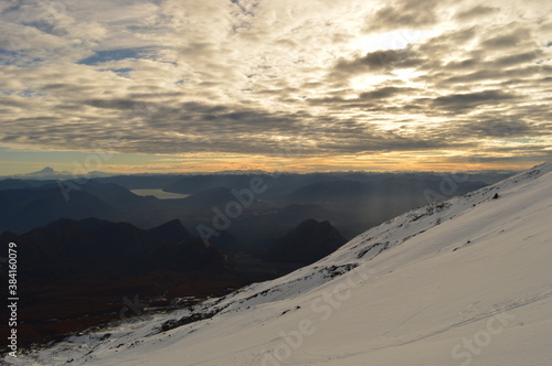 Sunrise mountain climbing on the active Volcan Villarrica in Pucon, Chile © ChrisOvergaard