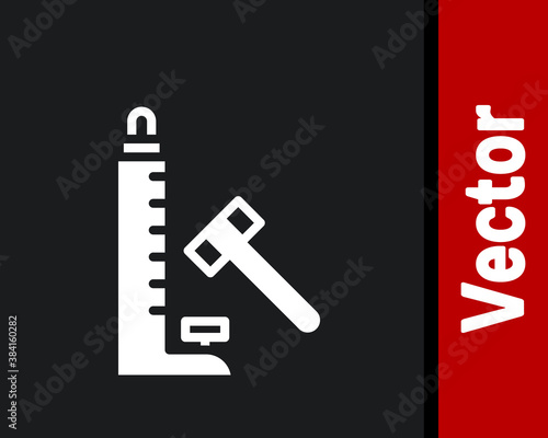 White High striker attraction with big hammer icon isolated on black background. Attraction for measuring strength. Amusement park. Vector.