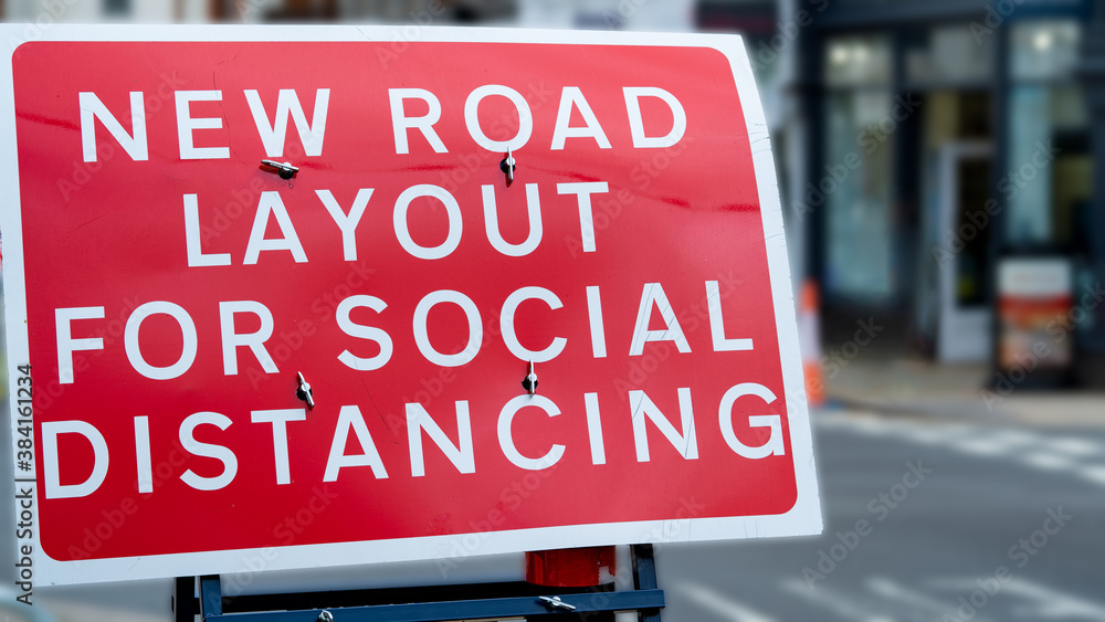 New Road layout for social distancing sign during Covid-19 pandemic