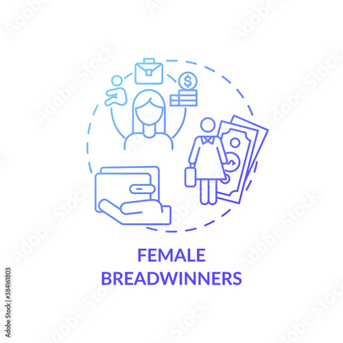 Female breadwinners concept icon. Changing gender roles. Woman working hard lifestyle. Person getting cash for family idea thin line illustration. Vector isolated outline RGB color drawing