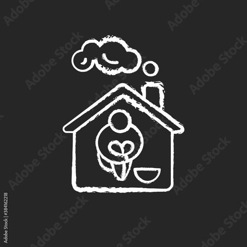 Homeless shelter chalk white icon on black background. Temporary residence for homeless individuals and families. Safety and protection. Supportive housing. Isolated vector chalkboard illustration
