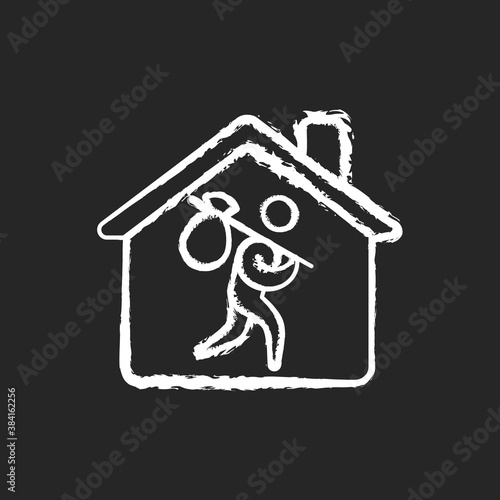 Refugee shelter chalk white icon on black background. Temporary tent accommodation. Transitional shelter. Tent city. Asylum seekers. Refugee camp. Isolated vector chalkboard illustration