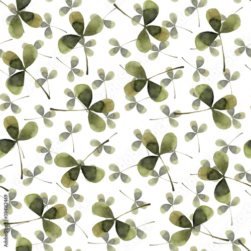 clover watercolor green herbal organic nature floral seamless pattern illustration
