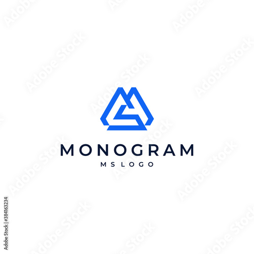 M logo design modern simple geometric vector monogram concept with blue color and white background