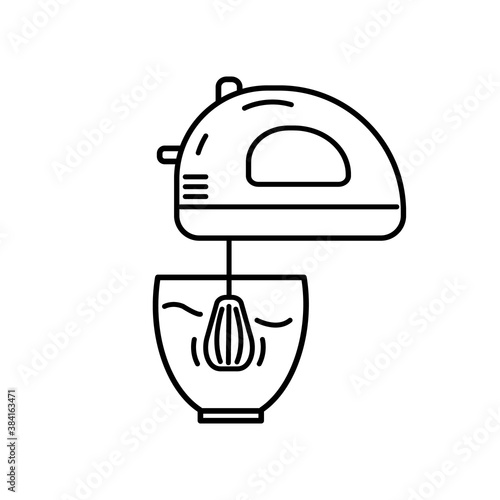 Kitchen mixer. Vector outline icon. Isolated on white.