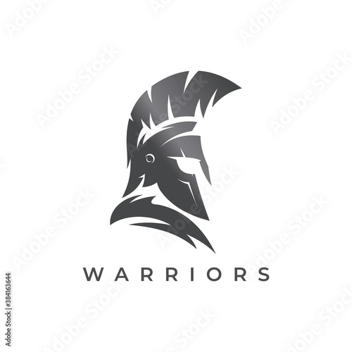 warriors logo design head flat vector with gradations grey color and white background