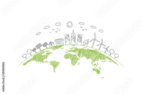 Sustainability development and World environmental concept with Green city and Ecology friendly, vector illustration