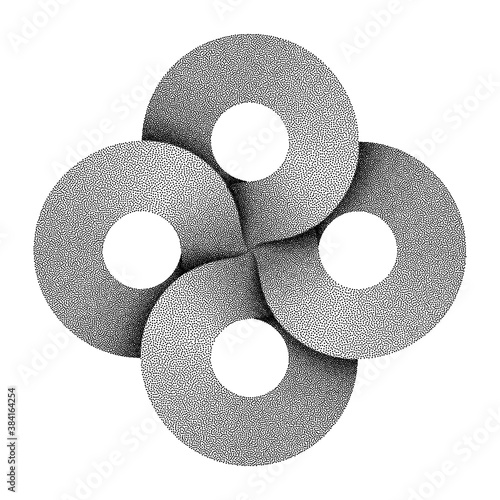 Stippled Bowen cross sign made of four connected rings. Vector illustration.