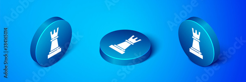 Isometric Chess icon isolated on blue background. Business strategy. Game, management, finance. Blue circle button. Vector.