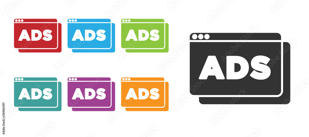 Black Advertising icon isolated on white background. Concept of marketing and promotion process. Responsive ads. Social media advertising. Set icons colorful. Vector. Black Advertising icon isolated on white background. Concept of marketing and promotion process. Responsive ads. Social media advertising. Set icons colorful. Vector.
