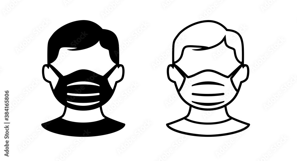 Man in face mask line icon. Protection wear from coronavirus, air pollution, dust, sign for medical equipment store. Vector pictogram of flu illustration