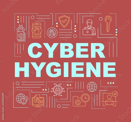 Cybersecurity hygiene word concepts banner. Healthy data structure. Cleaning networks. Infographics with linear icons on blush background. Isolated typography. Vector outline RGB color illustration