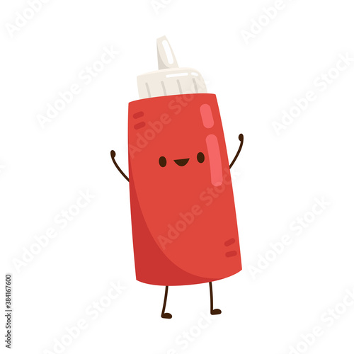 Tomato sauce character. Sauce bottle vector. Sauce bottle character design.
