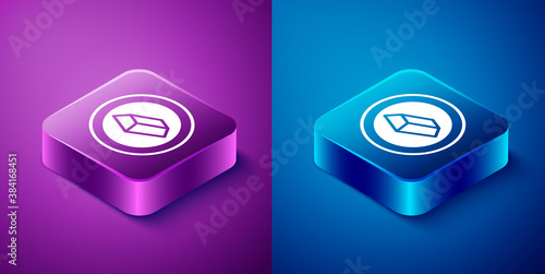 Isometric Gold bars icon isolated on blue and purple background. Banking business concept. Square button. Vector.