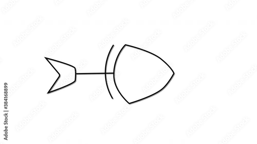 Self drawing animation of fish bones on white background. Copy space. Funny joke. Self drawing animation of fish bones on white background. Copy space. Funny joke.
