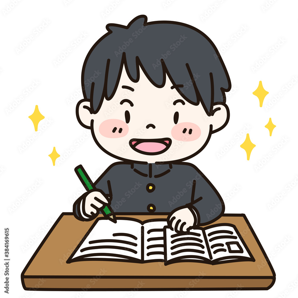 Outlined cute and simple illustration of a student enjoying studying
