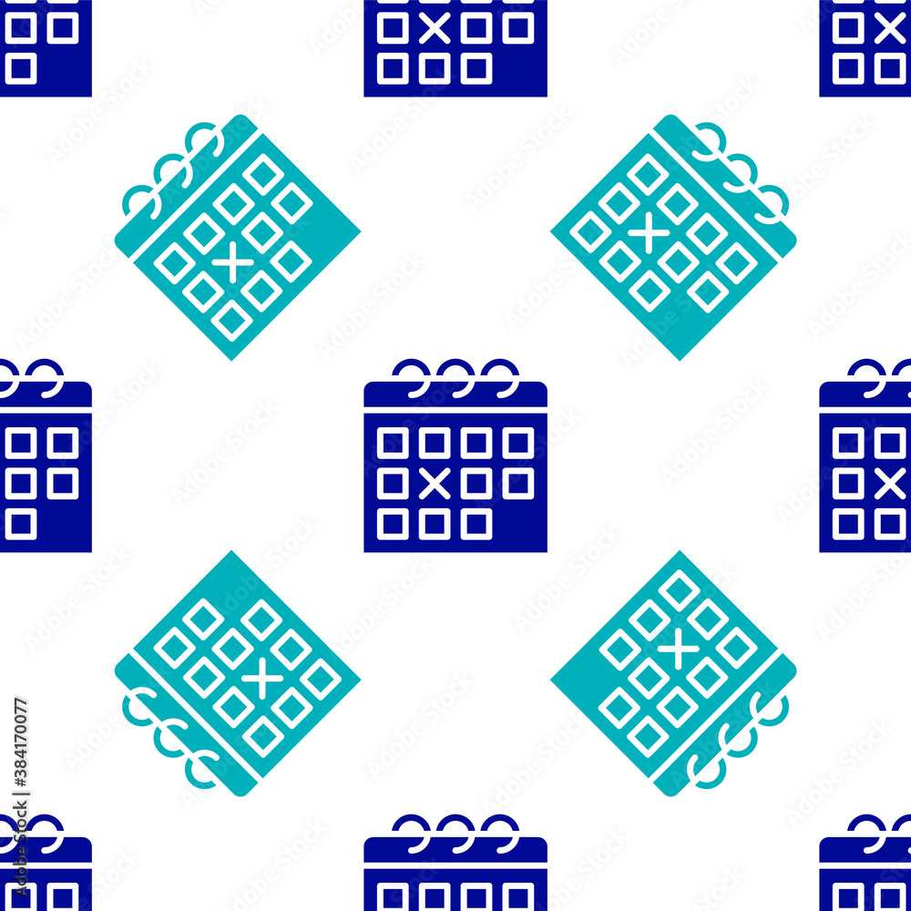 Blue Calendar fitness icon isolated seamless pattern on white background. Training schedule. Vector. Blue Calendar fitness icon isolated seamless pattern on white background. Training schedule. Vector.