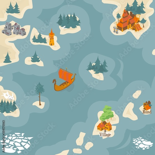 Map builder illustrations for fantasy and medieval cartography and adventure games, landmark scene mapped