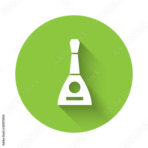White Musical instrument balalaika icon isolated with long shadow. Green circle button. Vector.