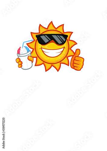 Sun mascot cartoon with ice cream in hand