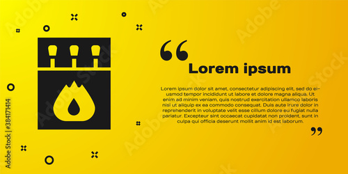Black Open matchbox and matches icon isolated on yellow background. Vector.