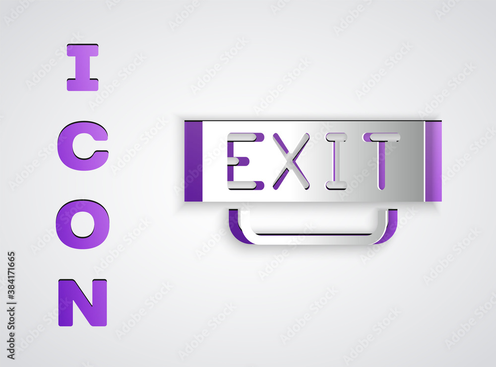 Paper cut Fire exit icon isolated on grey background. Fire emergency icon. Paper art style. Vector. Paper cut Fire exit icon isolated on grey background. Fire emergency icon. Paper art style. Vector.