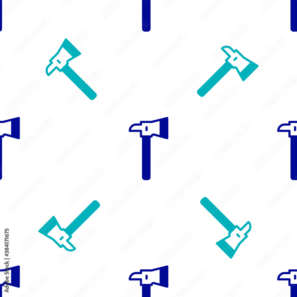 Blue Firefighter axe icon isolated seamless pattern on white background. Fire axe. Vector. Blue Firefighter axe icon isolated seamless pattern on white background. Fire axe. Vector.