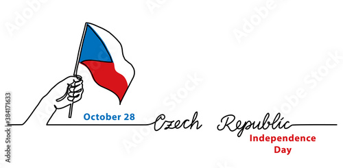 Czech Republic Independence Day minimalist vector web banner,border, background. Tricolor flag and hand vector simple sketch. Single line art with text Czech Republic.