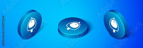Isometric Toilet urinal or pissoir icon isolated on blue background. Urinal in male toilet. Washroom, lavatory, WC. Blue circle button. Vector.