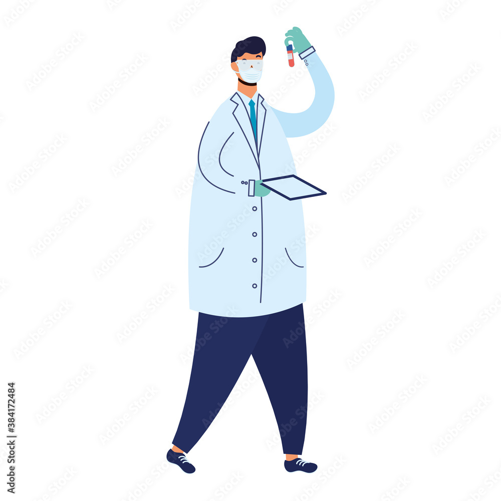 male doctor wearing medical mask with tube test flask laboratory male doctor wearing medical mask with tube test flask laboratory