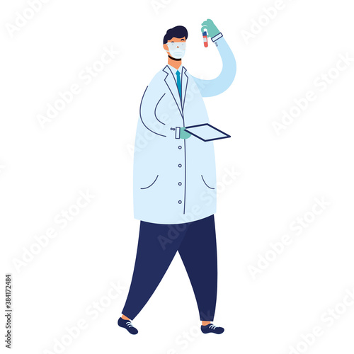 male doctor wearing medical mask with tube test flask laboratory