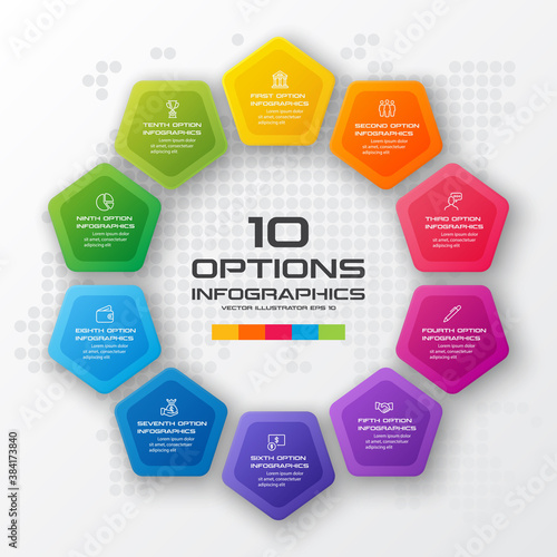 Pentagon element for infographic,Business concept with 10 options,Vector illustration.