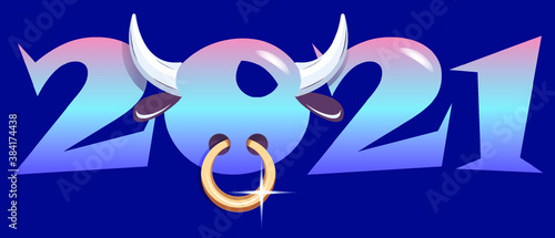 2021 Bull Chinese New Year Banner number design. Template for Christmas and new year flyers, greeting cards, brochures, print, logo. Vector Illustration.