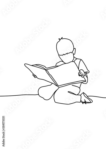 Drawing vector line, people sitting reading a newspaper