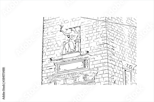 Building view with landmark of Bergamo is a city in the alpine Lombardy region of northern Italy. Hand drawn sketch illustration in vector.