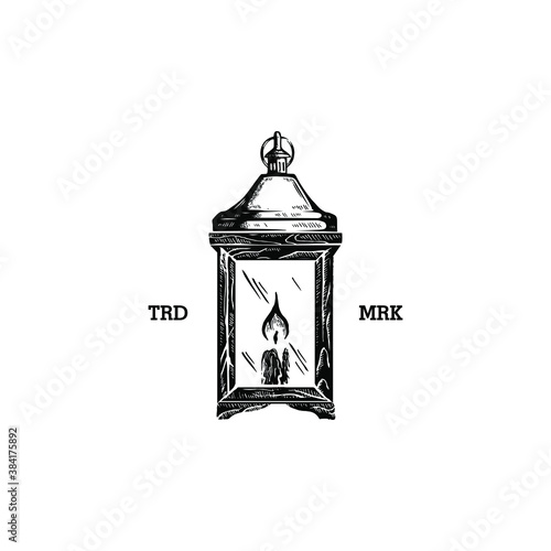 Hand-drawn sketch vintage lamp lantern or kerosene lamp, Vector illustration, Design element for logo, poster, card, banner, emblem, t shirt. Vector illustration