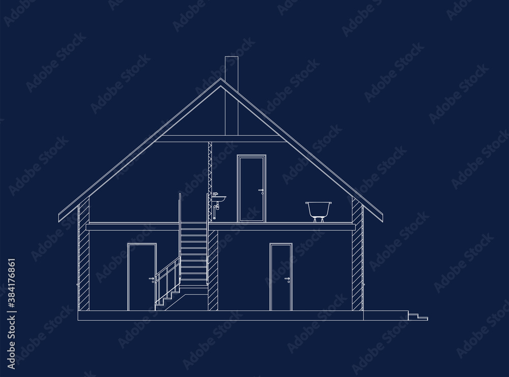 Architectural modern background. Cross-section suburban house. Vector blueprint. Architectural modern background. Cross-section suburban house. Vector blueprint.