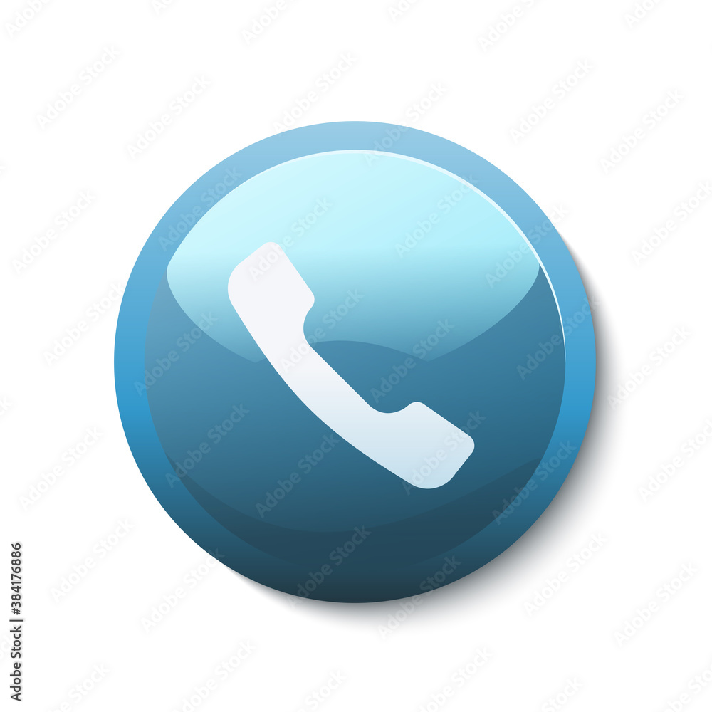 Blue shiny button with white icon of phone handset on it. Symbol of communication and mobile connection. Vector illustration. Blue shiny button with white icon of phone handset on it. Symbol of communication and mobile connection. Vector illustration.