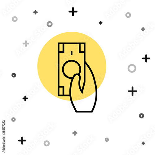 Black line Fast payments icon isolated on white background. Fast money transfer payment. Financial services, fast loan, time is money, cash back concept. Random dynamic shapes. Vector.
